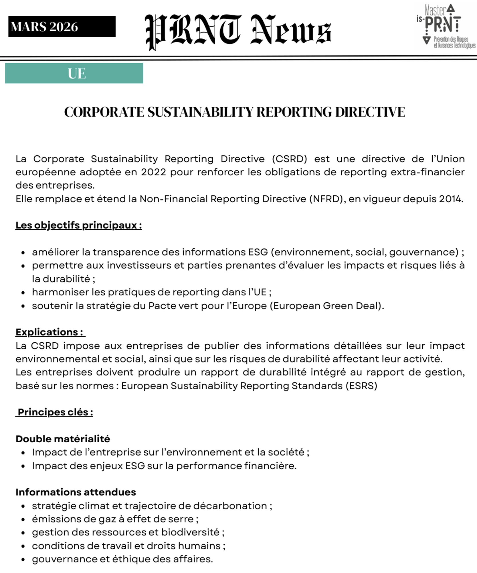 Projet tutoré : Veille Réglementaire mars 2026